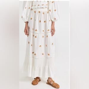 Lug Von Siga Ornella Tiered Embroidered Floral Cotton Poplin Midi Skirt Size 8